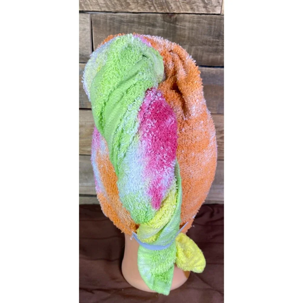 Tie Dye Hair Wrap Towel Soft 100% Cotton Yellow Pink Orange Handmade 20X40 in